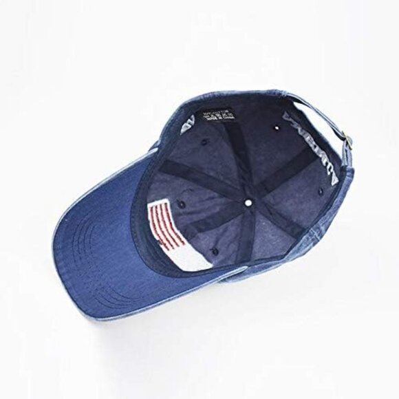 Men's American Flag Baseball Cap Embroidery Washed Adjustable Blue - Picture 4 of 6